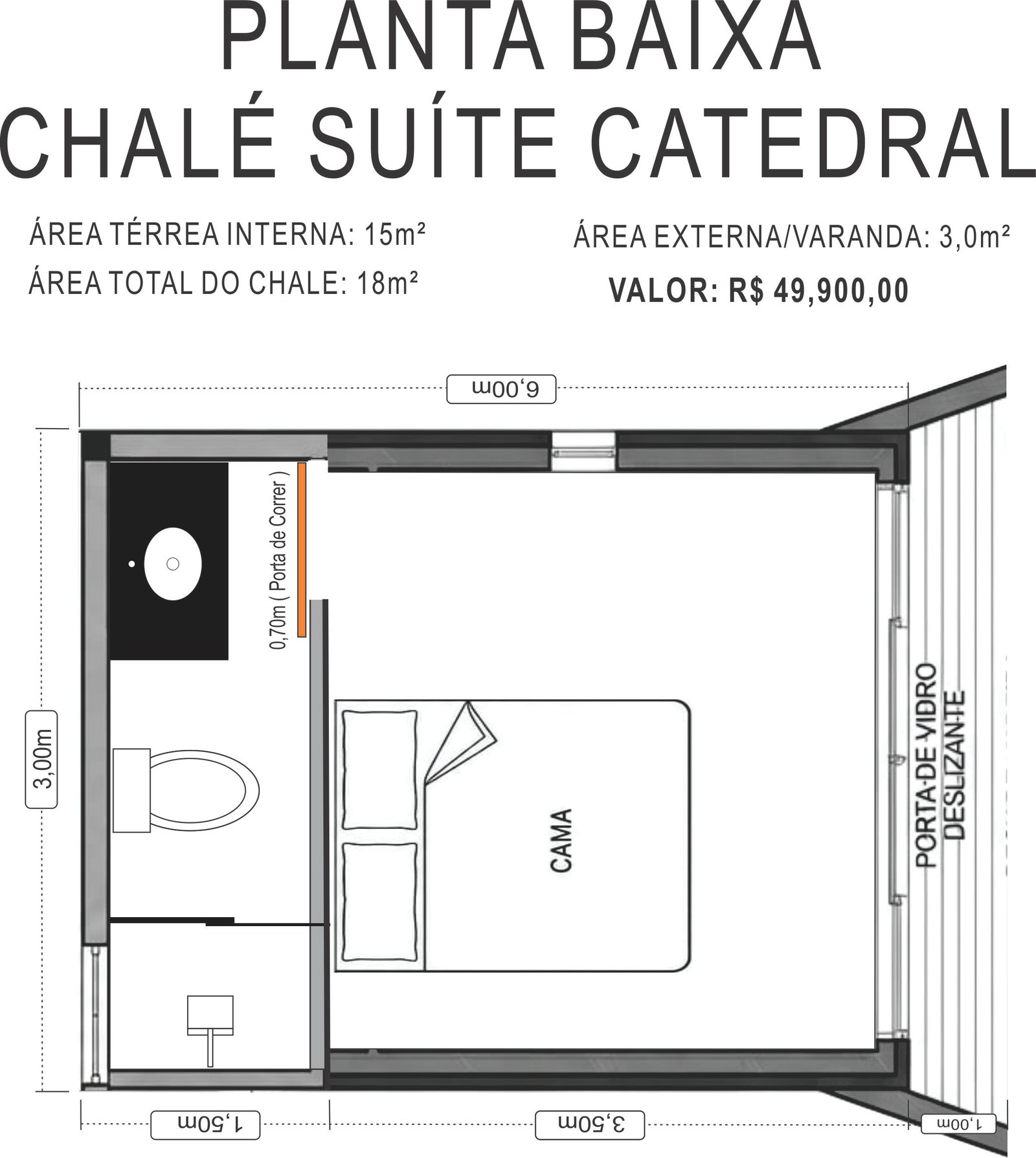 PLANTA CHALÉ SUÍTE CATEDRAL 18M2